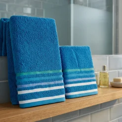 Idea regalo bagno: Coppia di asciugamani turchese con righe