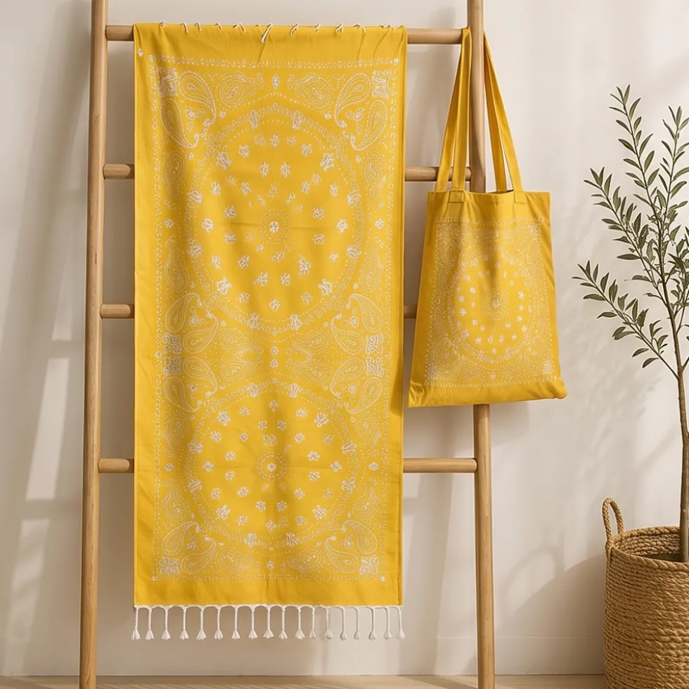 Idea Regalo Estate: Set Mare Fouta e Borsa Coordinata giallo