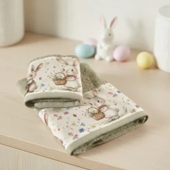 Idea Regalo pasqua | Set 1+1 con bordo applicato Coniglietti con cesti salvia