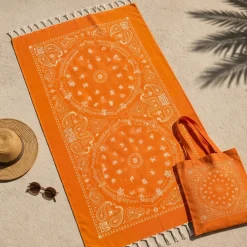 Kit Mare Fouta Arancione Salvaspazio | Telo 90x160 + Borsa Tessuto