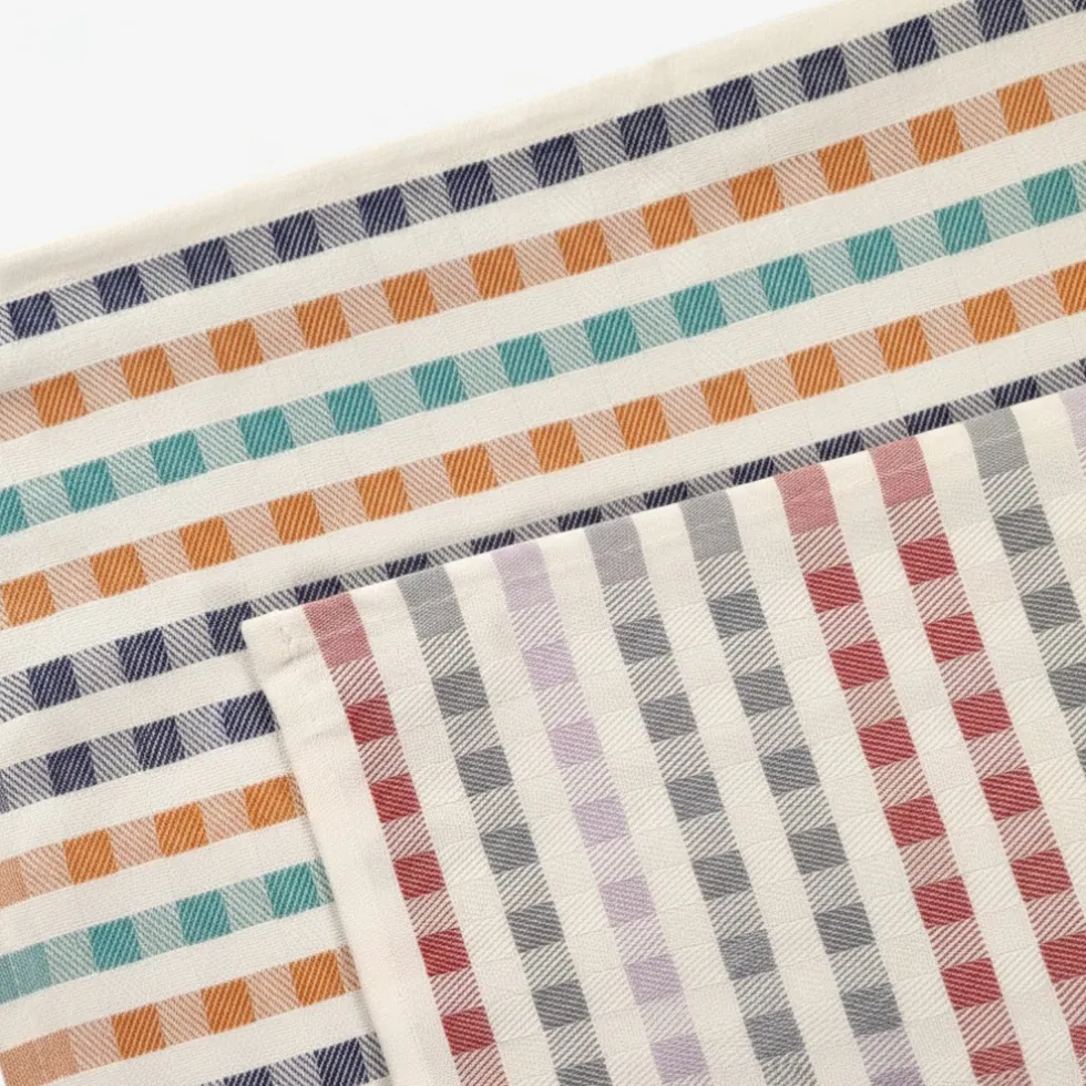 Kit 2x canovacci cucina in cotone ritorto 60x75 quadretti multicolor Dis.2