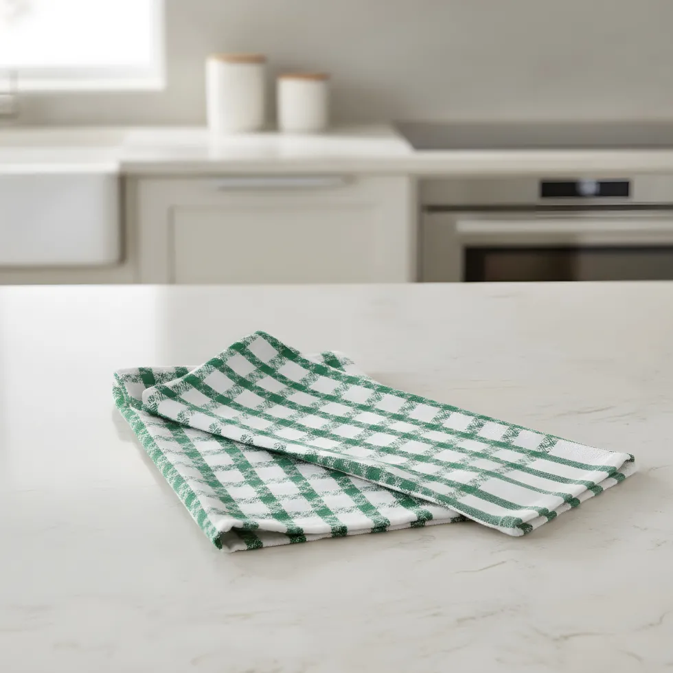 Kit 2x Strofinacci a quadri verdi 100% cotone doppio ritorto jacquard