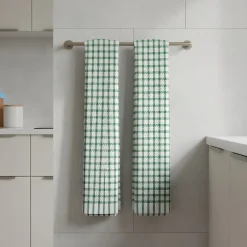Kit 2x Strofinacci a quadri verdi 100% cotone doppio ritorto jacquard