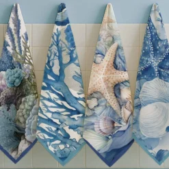 Kit 4x strofinacci da cucina 100% cotone fantasia marina blu