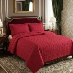 LA PERLA Copriletto CLEOPATRA Raso di puro cotone unito ricamato rosso