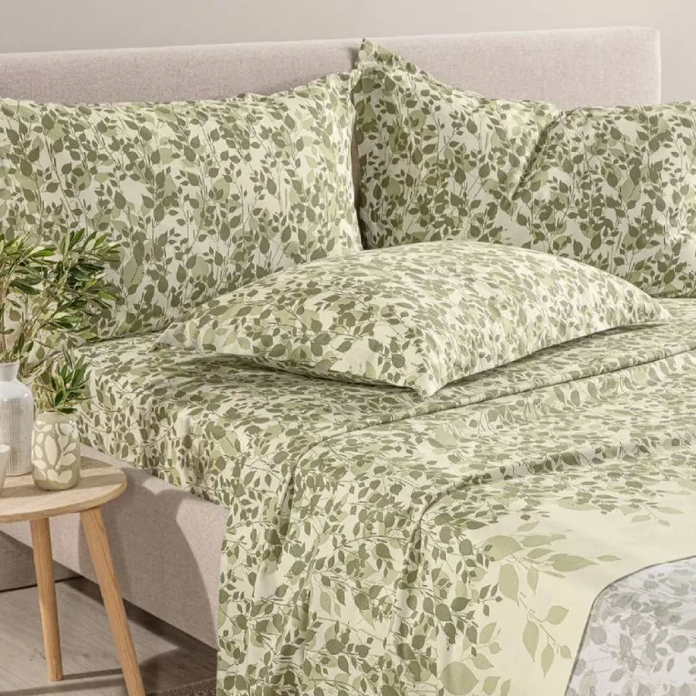 Lenzuola Caleffi completo matrimoniale in Cotone e Lyocell Chiara verde