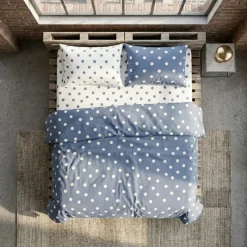 Lenzuola con balza a giorno Matrimoniali 100% Cotone - Pois Avio