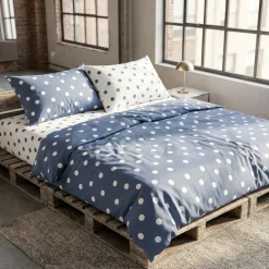 Lenzuola con balza a giorno Matrimoniali 100% Cotone - Pois Avio