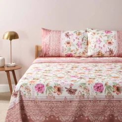 Lenzuola-copriletto Bassetti Casablanca P1 matrimoniale in cotone a fiori