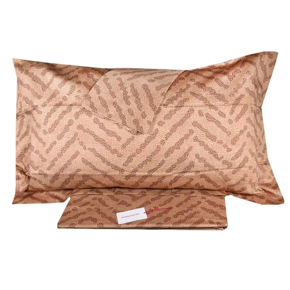 Lenzuola-copriletto Borbonese matrimoniale in raso CHEVRON cammello