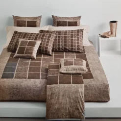 Lenzuola-copriletto completo in percalle Carrara MODULE marrone
