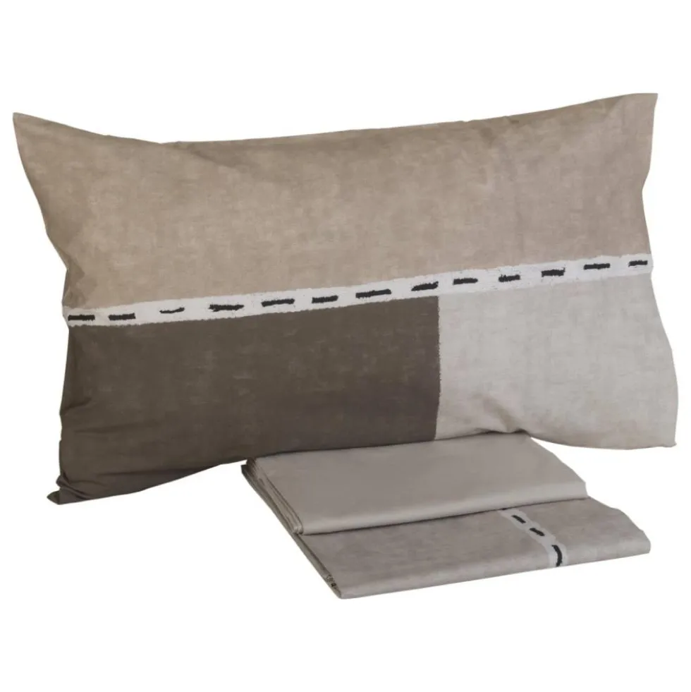 Lenzuola-copriletto completo in percalle Carrara HATCH beige