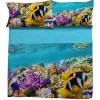 Lenzuola-copriletto in cotone Matrimoniale SWIM pesci