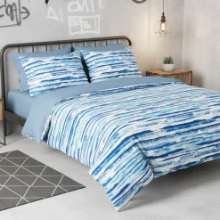 Lenzuola-copriletto in percalle MIRABELLO Lively melange bluette