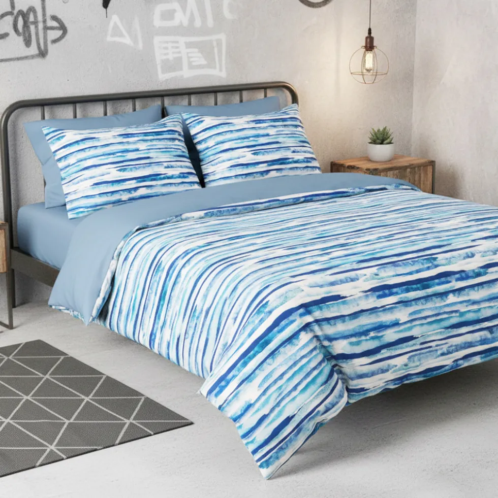 Lenzuola-copriletto in percalle MIRABELLO Lively melange bluette