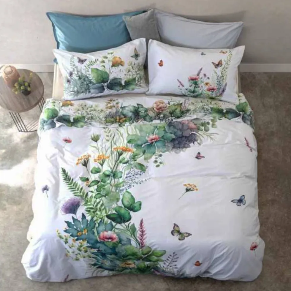 Lenzuola-copriletto matrimoniali in cotone Flower Power 2529 perla