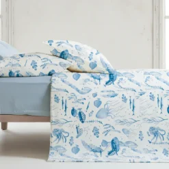 Lenzuola-copriletto matrimoniali pesci e coralli marina azzurro blu