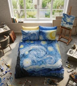Lenzuola-copriletto matrimoniale in cotone La Notte Stellata Van Gogh