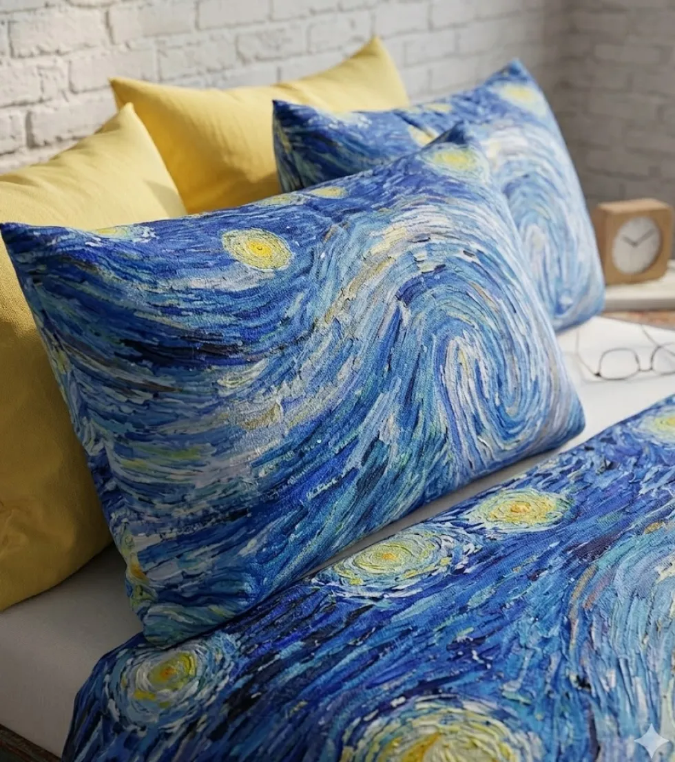 Lenzuola-copriletto matrimoniale in cotone La Notte Stellata Van Gogh