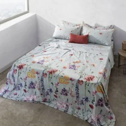 Lenzuola-copriletto matrimoniali in cotone Day Dream floreale azzurro