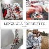 Lenzuola-copriletto matrimoniali in cotone completo floreale rosso