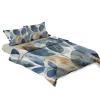 Lenzuola-copriletto matrimoniali in raso Astriel foliage blu e oro