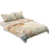 Lenzuola-copriletto matrimoniali in raso Solin fantasia astratta in beige