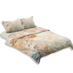 Lenzuola-copriletto matrimoniali in raso Solin fantasia astratta in beige