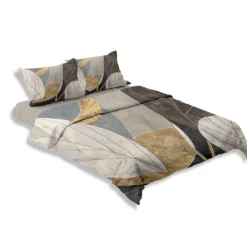 Lenzuola-copriletto matrimoniali in raso Marine foliage oro e nero