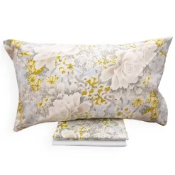 Lenzuola-copriletto matrimoniale DOLCE VITA fiori sandy gold