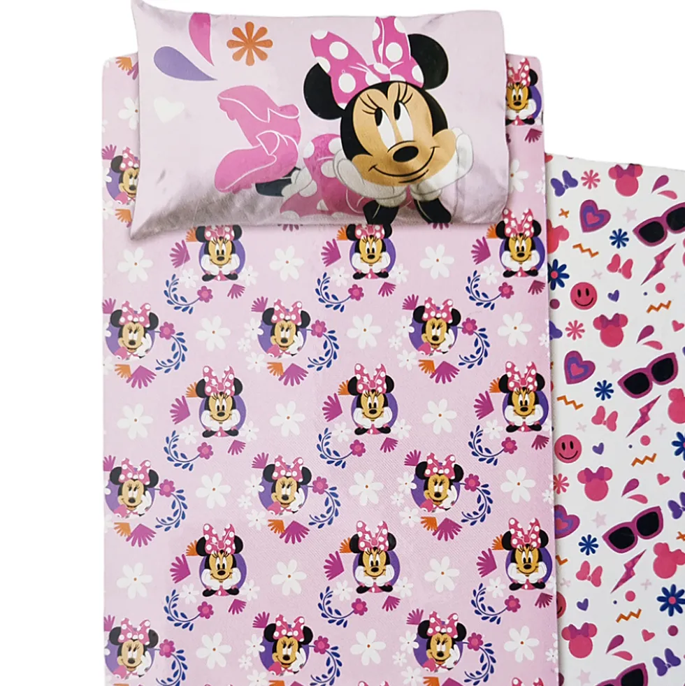 Lenzuola Disney Minnie completo in cotone rosa per bambine