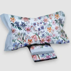 Lenzuola floreali completo matrimoniale in cotone AIMO azzurro