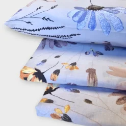 Lenzuola floreali completo matrimoniale in cotone ANIA bluette