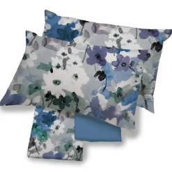 Lenzuola in cotone completo matrimoniale Aran floreale bluette