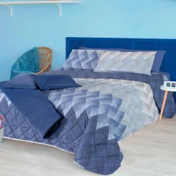 Lenzuola in cotone matrimoniali Atene geometrico bluette