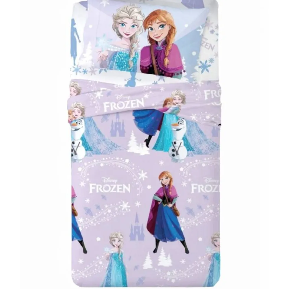 Lenzuola in cotone per Bambine Frozen lilla Elsa&Anna Originale Disney