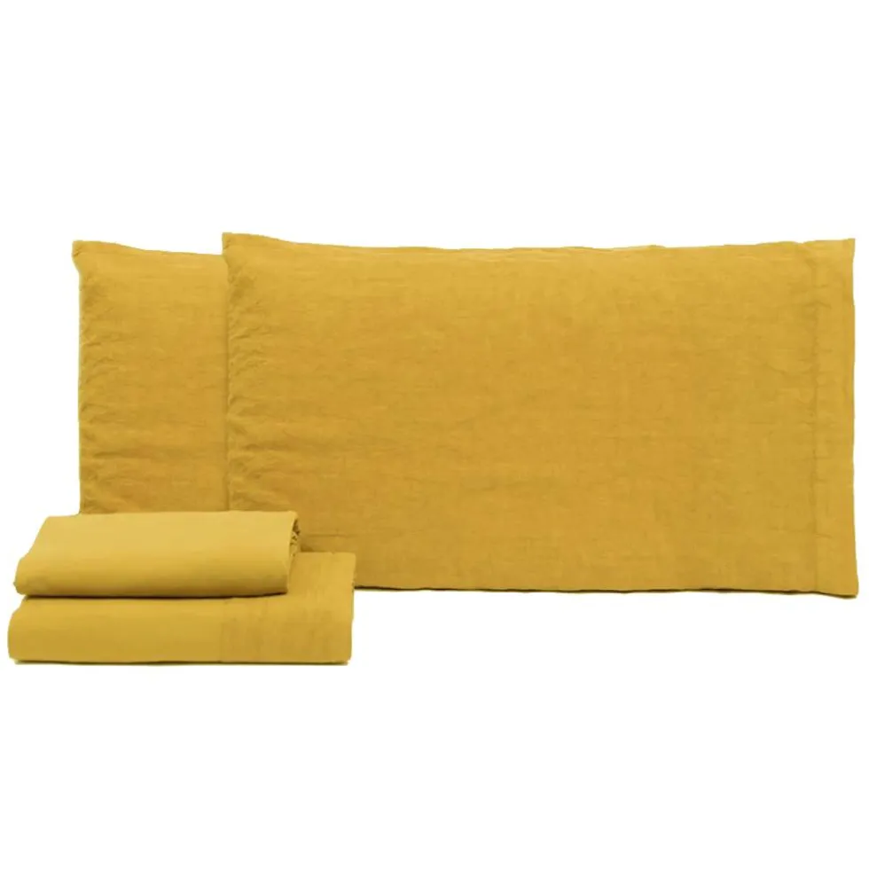 Lenzuola in lino e cotone completo matrimoniale Manila Olio