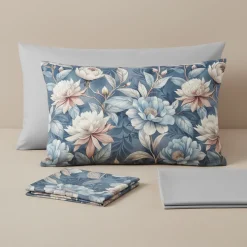 Lenzuola in percalle Matrimoniali Enrico Coveri EITAN floreale blu