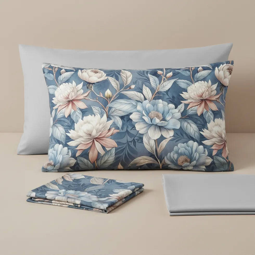 Lenzuola in percalle Matrimoniali Enrico Coveri EITAN floreale blu