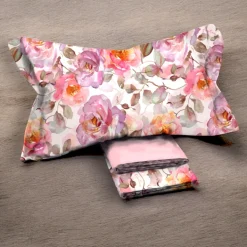 Lenzuola in percalle Matrimoniali Enrico Coveri RAINA floreale rosa