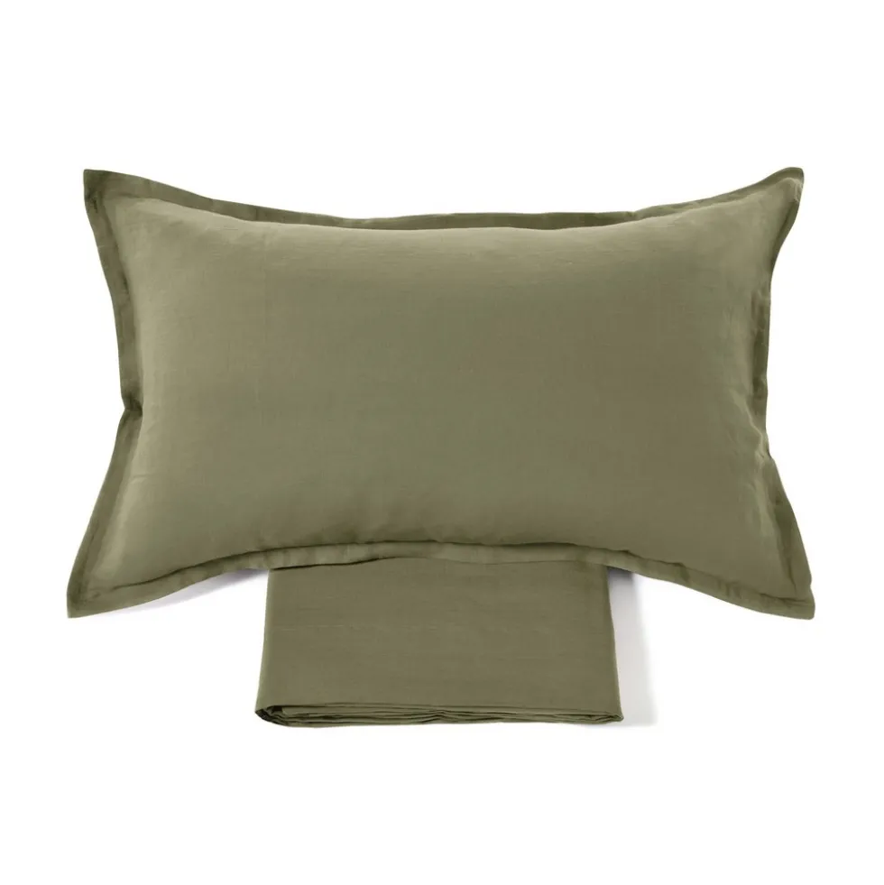 Lenzuola lino 100% e federe matrimoniale Soffio Verde Cactus