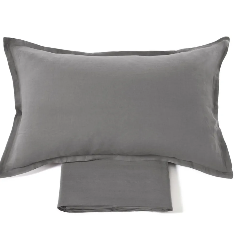 Lenzuola lino 100% e federe matrimoniale Soffio Piombo