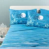 Lenzuola matrimoniale Caleffi Palm Spring bluette | Stampa Esotica