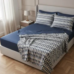 Lenzuola matrimoniale in raso Trussardi FIL A FIL bluette