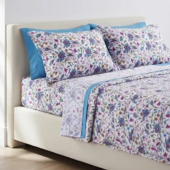 Lenzuola Matrimoniali completo 100% Cotone NOOR | Floreale Turchese