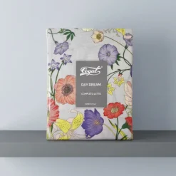 Lenzuola matrimoniali con balza a giorno in cotone Fiori di Campo lilla