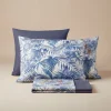 Lenzuola matrimoniali con balza a vista in raso GREEN PARADISE blu