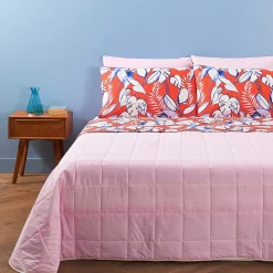 Lenzuola matrimoniali con 4 federe Bassetti Tropicale corallo