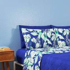 Lenzuola matrimoniali con 4 federe Bassetti Tropicale blu