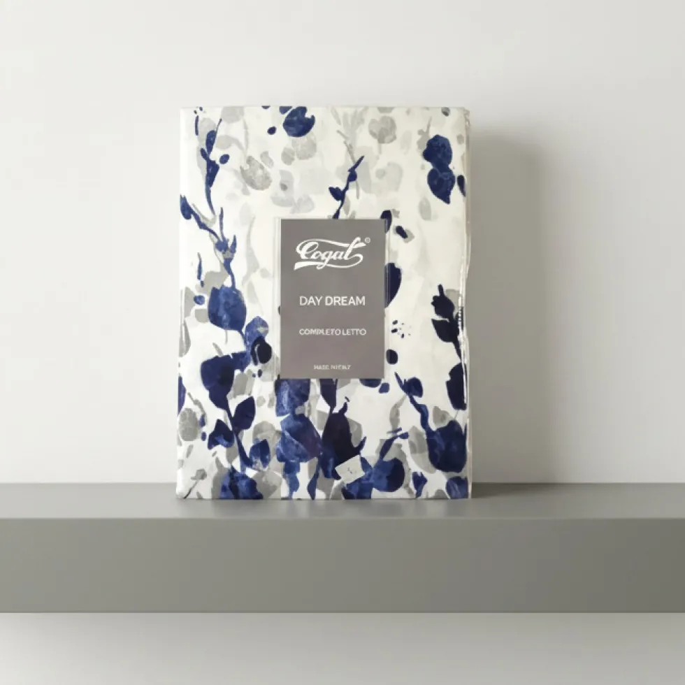 Lenzuola Matrimoniali 100% Cotone Foliage | Effetto-Copriletto blu